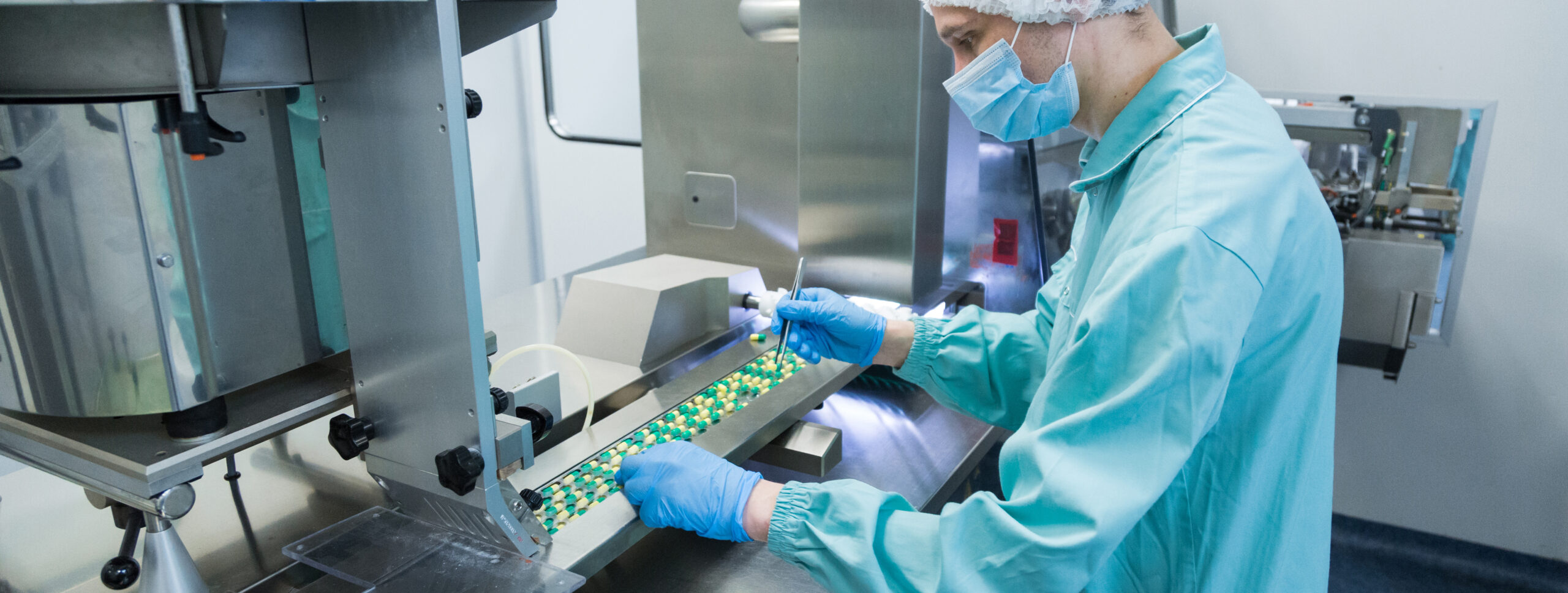 Personal Protective Equipment PPE on a pharmacy worker.